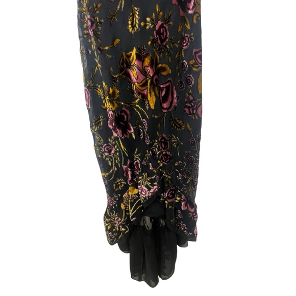 Betsey Johnson Burnout Velvet Black Floral Midi Slip Dress High Low Ruffle Hem 4 - Picture 5 of 11